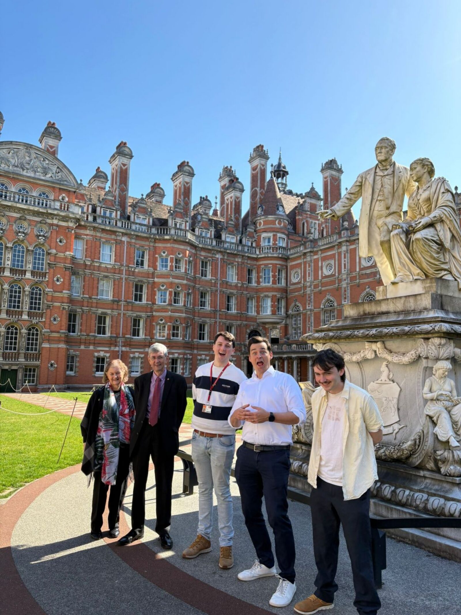 Enjoying a sunny tour of Royal Holloway